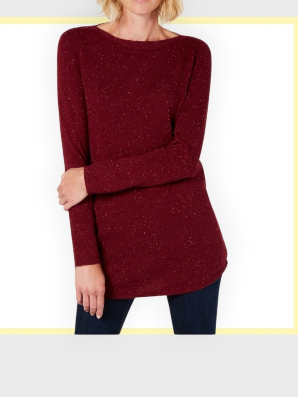 Karen Scott Marled Speckled Tunic Sweater - Burgundy